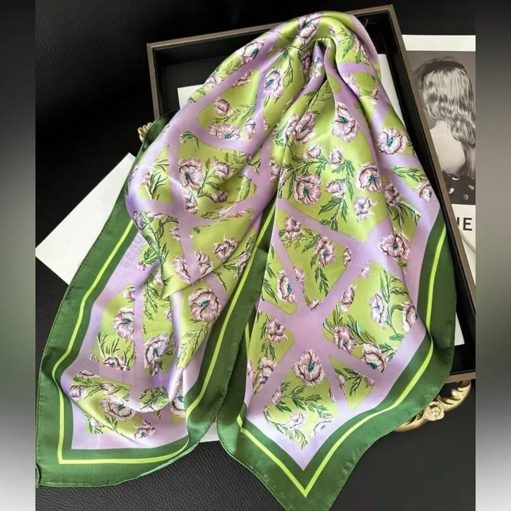 Floral Scarf in Green and Purple S74